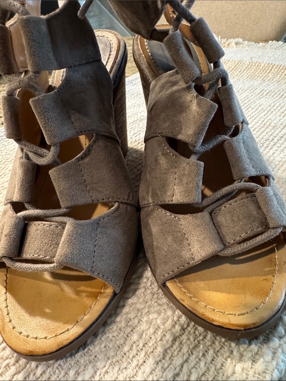 Melrose and Market Gray Suede Lace-Up Wedge Sandals